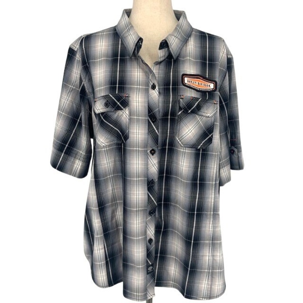 Harley Davidson Museum Womens 3XL Plaid Work Shirt Biker Moto Grunge Milwaukee